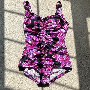 Women’s Floral One-Piece Swimsuit - Black & Pink